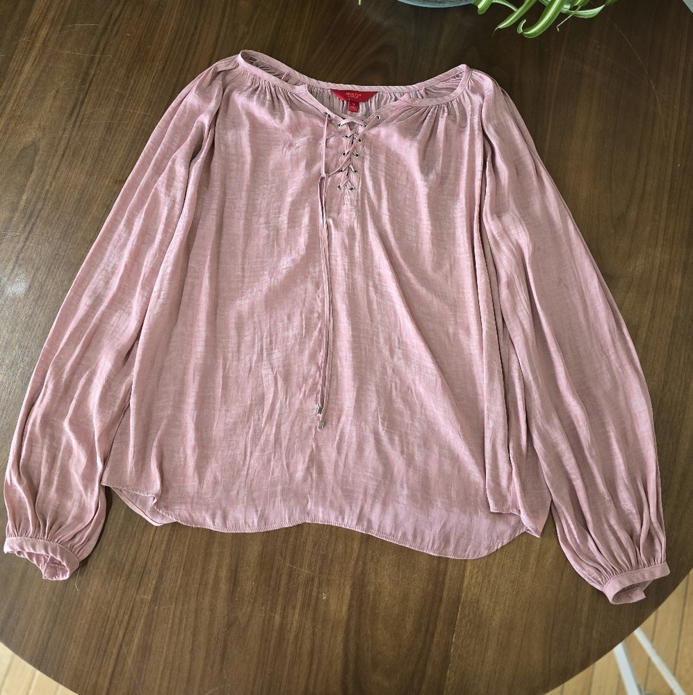 Jennifer Lopez Dusty Rose Lace-Up Blouse